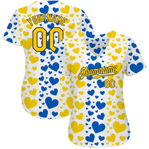 Custom 3D Pattern Design Hearts Painted In The Colors Of The Ukrainian Flag Authentic Baseball Jersey alternate