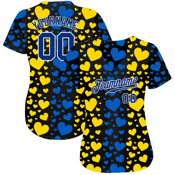 Custom 3D Pattern Design Hearts Painted In The Colors Of The Ukrainian Flag Authentic Baseball Jersey alternate