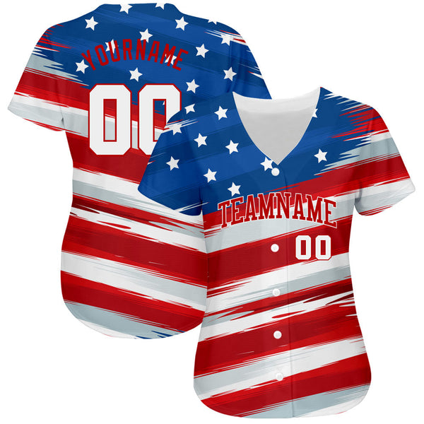 Custom Royal White-Red 3D American Flag Authentic Baseball Jersey alternate
