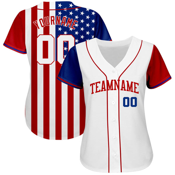 Custom White White-Red 3D American Flag Authentic Baseball Jersey alternate