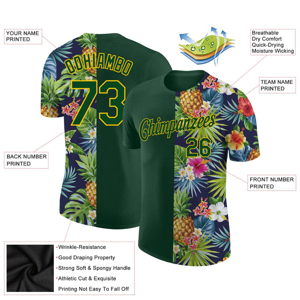 Custom 3D Pattern Design Tropical Pattern With Pineapples Palm Leaves And Flowers Performance T-Shirt alternate