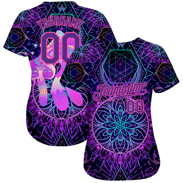Custom 3D Pattern Design Magic Mushrooms Over Sacred Geometry Psychedelic Hallucination Authentic Baseball Jersey alternate