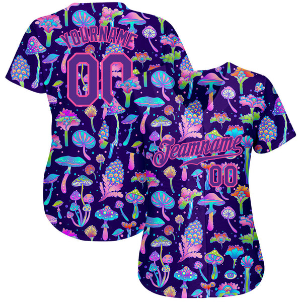 Custom 3D Pattern Design Colorful Flowers And Mushrooms Psychedelic Hallucination Authentic Baseball Jersey alternate