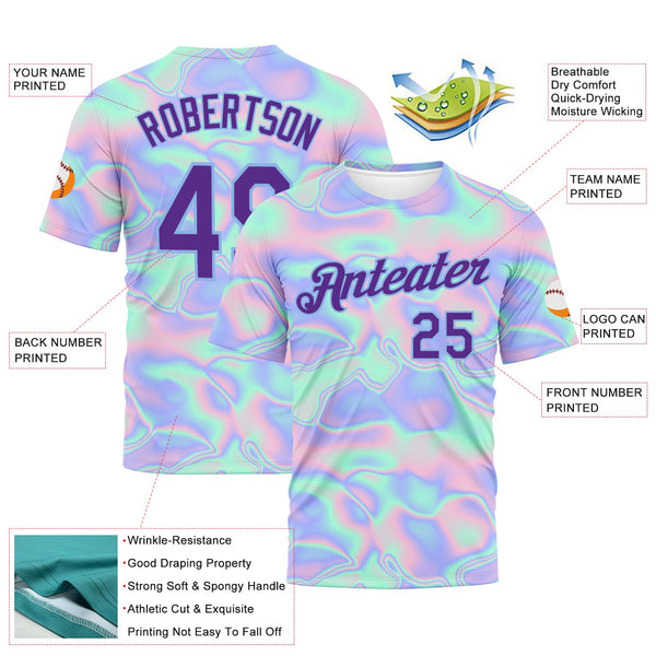 Custom 3D Pattern Design Abstract Trendy Holographic Vaporwave Style Performance T-Shirt alternate