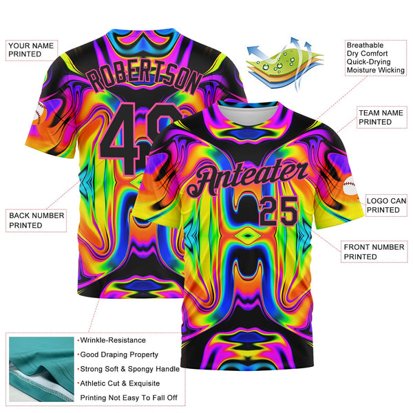 Custom 3D Pattern Design Abstract Iridescent Psychedelic Swirl Fluid Art Performance T-Shirt alternate