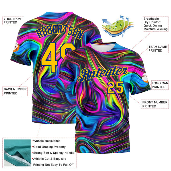 Custom 3D Pattern Design Abstract Colorful Psychedelic Fluid Art Performance T-Shirt alternate