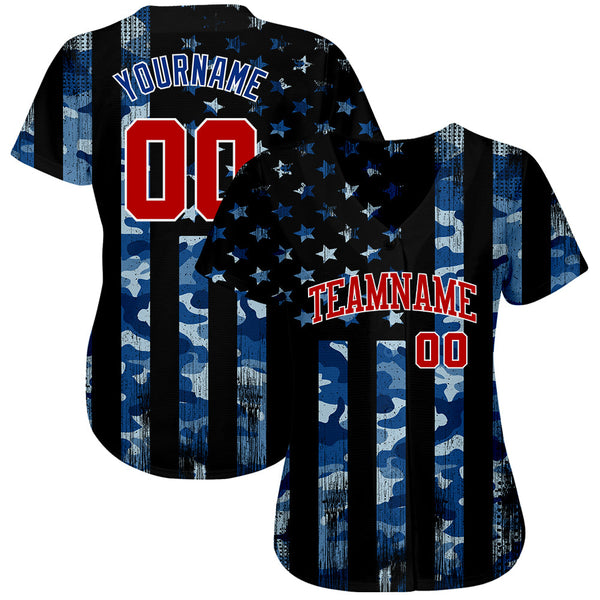 Custom Camo Royal Red-White 3D Salute To Service American Flag Authentic Baseball Jersey alternate