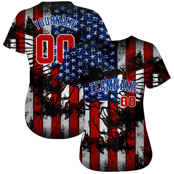 Custom Black Red Royal-White 3D Eagle American Flag Authentic Baseball Jersey alternate