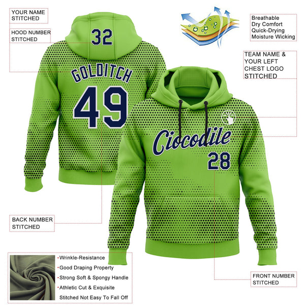 Custom Stitched Neon Green Navy-White 3D Pattern Design Sportswear Pullover Sweatshirt Hoodie alternate