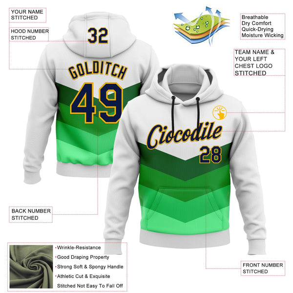 Custom Stitched White Navy Green-Gold 3D Pattern Design Sportswear Pullover Sweatshirt Hoodie alternate