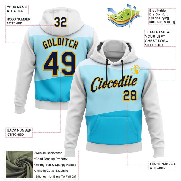 Custom Stitched Black Navy Blue-Gold 3D Pattern Design Sportswear Pullover Sweatshirt Hoodie alternate