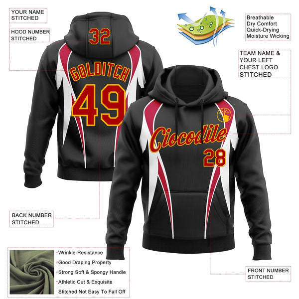 Custom Stitched Black Red White-Gold 3D Pattern Design Sportswear Pullover Sweatshirt Hoodie alternate