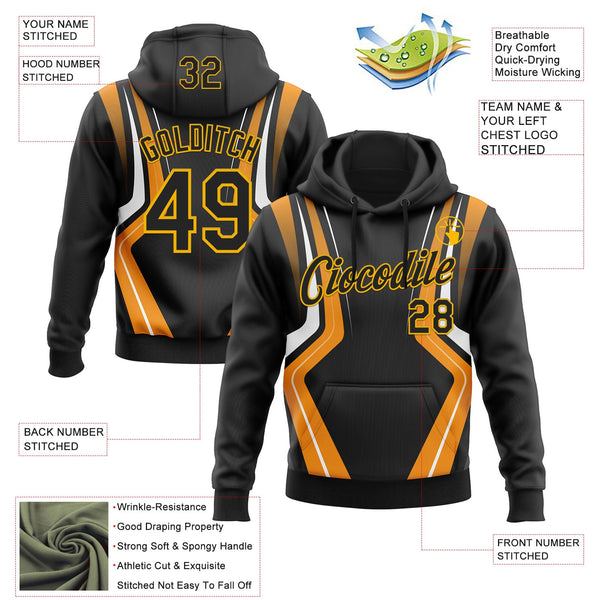 Custom Stitched Black Orange White-Gold 3D Pattern Design Sportswear Pullover Sweatshirt Hoodie alternate
