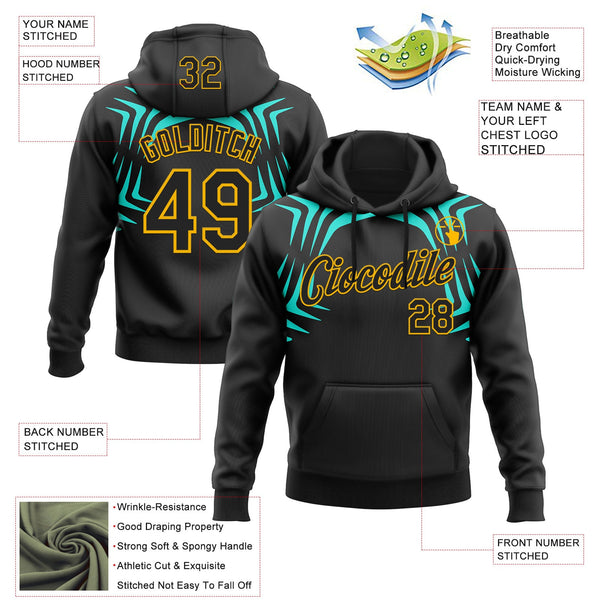 Custom Stitched Black Green-Gold 3D Pattern Design Sportswear Pullover Sweatshirt Hoodie alternate