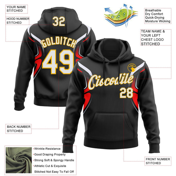 Custom Stitched Black White Red-Gold 3D Pattern Design Sportswear Pullover Sweatshirt Hoodie alternate