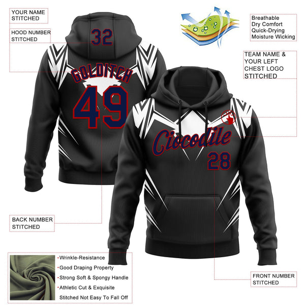 Custom Stitched Black Navy White-Red 3D Pattern Design Sportswear Pullover Sweatshirt Hoodie alternate