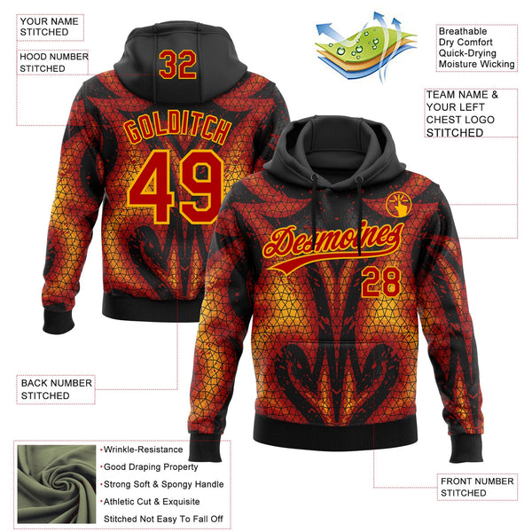 Custom Stitched Black Red-Yellow 3D Pattern Design Flame Sports Pullover Sweatshirt Hoodie alternate