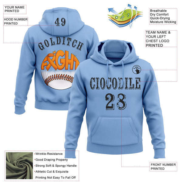 Custom Light Blue Black 3D Kidney Cancer World Cancer Day Ribbon Support Sports Pullover Sweatshirt Hoodie alternate
