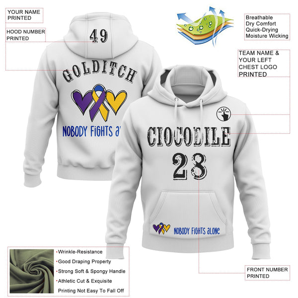 Custom White Black 3D Bladder Cancer World Cancer Day Ribbon Support Sports Pullover Sweatshirt Hoodie alternate