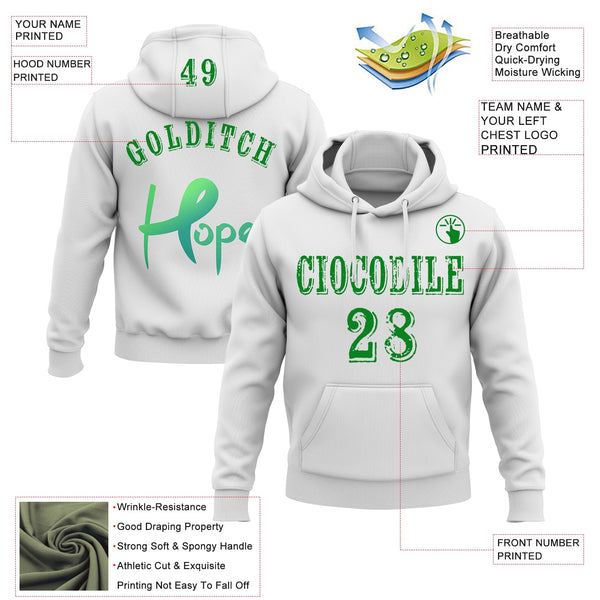 Custom White Grass Green 3D Liver Cancer World Cancer Day Ribbon Support Sports Pullover Sweatshirt Hoodie alternate