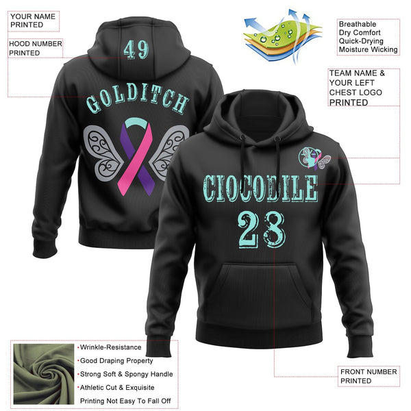 Custom Black Ice Blue 3D Thyroid Cancer World Cancer Day Ribbon Support Sports Pullover Sweatshirt Hoodie alternate
