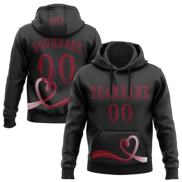 Custom Black Crimson 3D Head And Neck Cancer World Cancer Day Ribbon Support Sports Pullover Sweatshirt Hoodie