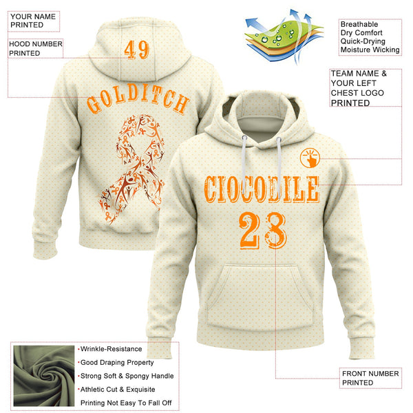 Custom Cream Bay Orange 3D Kidney Cancer World Cancer Day Ribbon Support Sports Pullover Sweatshirt Hoodie alternate