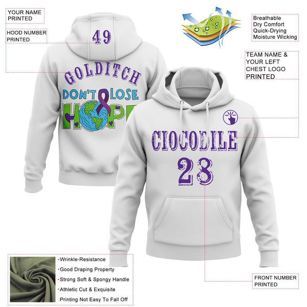 Custom White Purple 3D Pancreatic Cancer World Cancer Day Ribbon Support Sports Pullover Sweatshirt Hoodie alternate