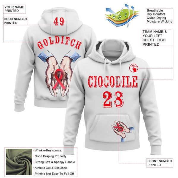Custom White Fire Red 3D Blood Cancer World Cancer Day Ribbon Support Sports Pullover Sweatshirt Hoodie alternate