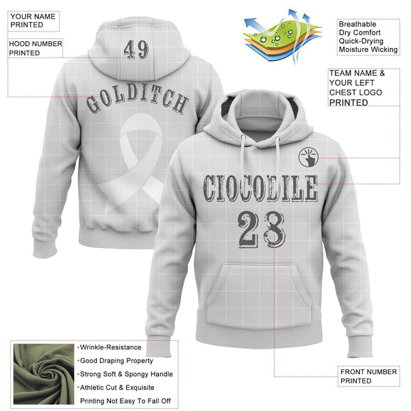 Custom Gray Steel Gray-White 3D Lung Cancer World Cancer Day Ribbon Support Sports Pullover Sweatshirt Hoodie alternate