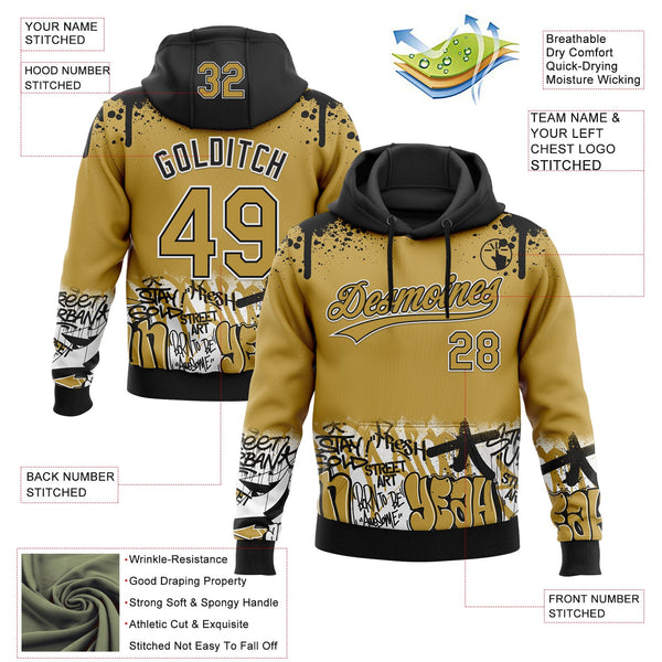 Custom Stitched Old Gold Black-White 3D Graffiti Splash Street Art Sports Pullover Sweatshirt Hoodie alternate