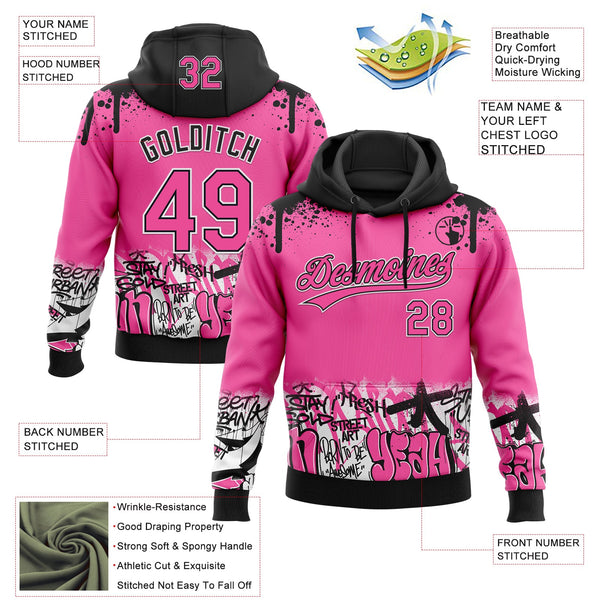 Custom Stitched Pink Black-White 3D Graffiti Splash Street Art Sports Pullover Sweatshirt Hoodie alternate