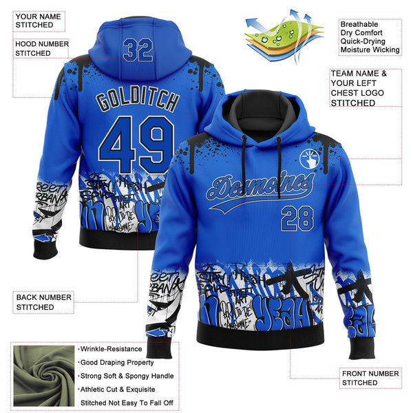 Custom Stitched Thunder Blue Black-White 3D Graffiti Splash Street Art Sports Pullover Sweatshirt Hoodie alternate