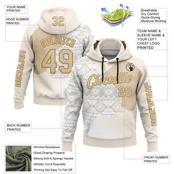 Custom Cream City Cream White-Old Gold 3D Pattern Design Ethnic Tribal Sportswear Pullover Sweatshirt Hoodie alternate