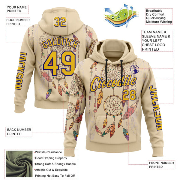 Custom City Cream Yellow-Dark Purple 3D Pattern Design Dreamcatcher Tribal Sportswear Pullover Sweatshirt Hoodie alternate