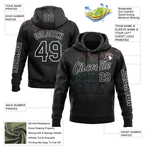 Custom Black White 3D Pattern Design Ethnic Tribal Sportswear Pullover Sweatshirt Hoodie alternate