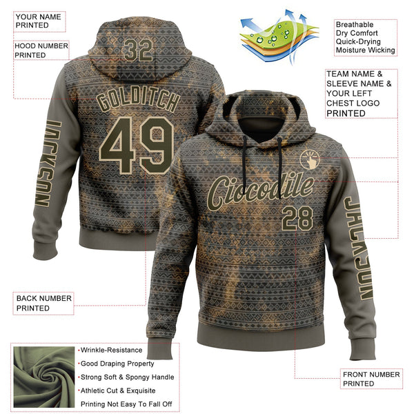 Custom Gray Olive-City Cream 3D Pattern Design Ethnic Tribal Sportswear Pullover Sweatshirt Hoodie alternate
