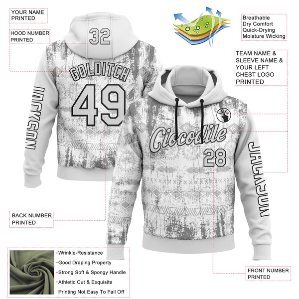 Custom White Black 3D Pattern Design Ethnic Tribal Sportswear Pullover Sweatshirt Hoodie alternate