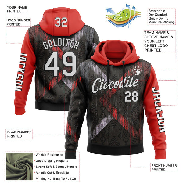 Custom Black White-Red 3D Pattern Design Ethnic Tribal Sportswear Pullover Sweatshirt Hoodie alternate