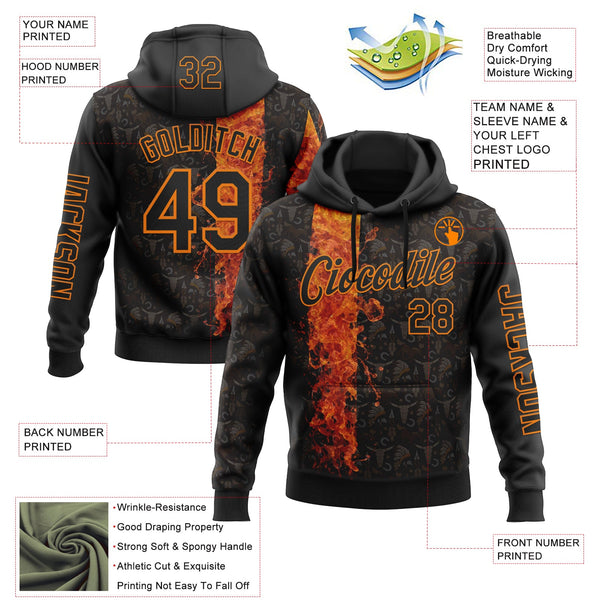 Custom Black Bay Orange 3D Pattern Design Ethnic Tribal Sportswear Pullover Sweatshirt Hoodie alternate