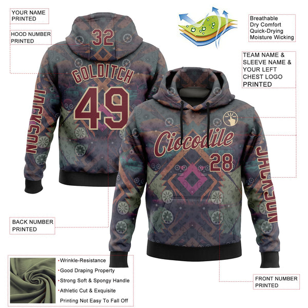 Custom Gray Burgundy-City Cream 3D Pattern Design Ethnic Tribal Sportswear Pullover Sweatshirt Hoodie alternate