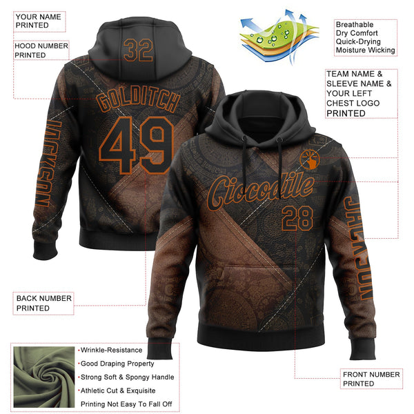 Custom Black Texas Orange 3D Pattern Design Ethnic Tribal Sportswear Pullover Sweatshirt Hoodie alternate