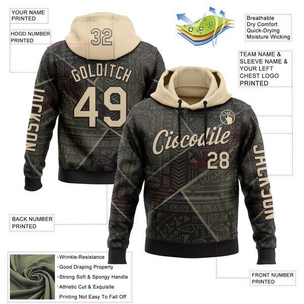 Custom Black City Cream 3D Pattern Design Ethnic Tribal Sportswear Pullover Sweatshirt Hoodie alternate