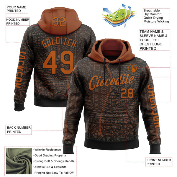 Custom Black Texas Orange 3D Pattern Design Ethnic Tribal Sportswear Pullover Sweatshirt Hoodie alternate