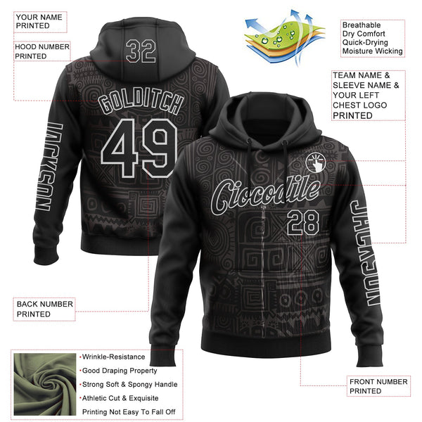 Custom Black White 3D Pattern Design Ethnic Tribal Sportswear Pullover Sweatshirt Hoodie alternate