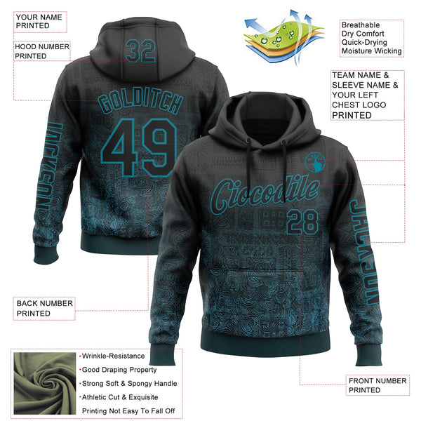 Custom Black Teal 3D Pattern Design Ethnic Tribal Sportswear Pullover Sweatshirt Hoodie alternate