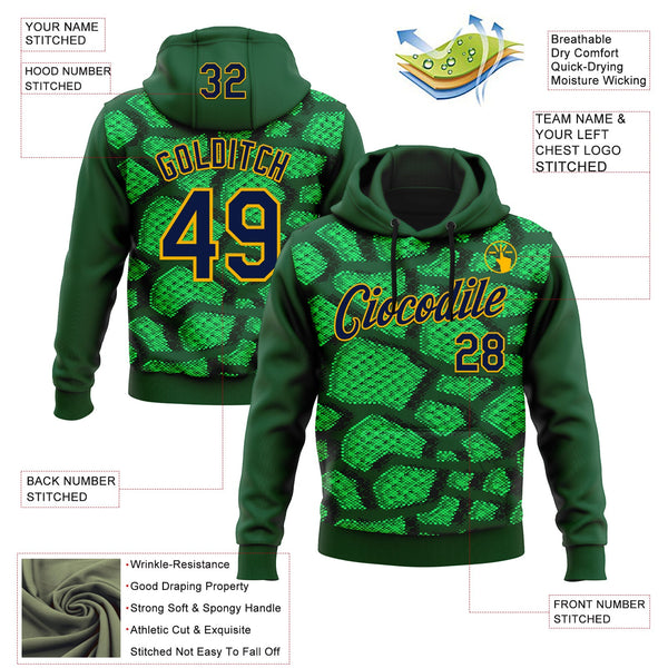 Custom Stitched Green Navy-Gold 3D Pattern Design Crocodile Skin Print Sportswear Pullover Sweatshirt Hoodie alternate