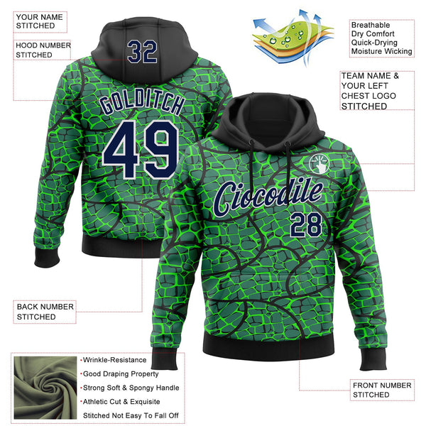 Custom Stitched Green Navy Black-White 3D Pattern Design Crocodile Skin Print Sportswear Pullover Sweatshirt Hoodie alternate