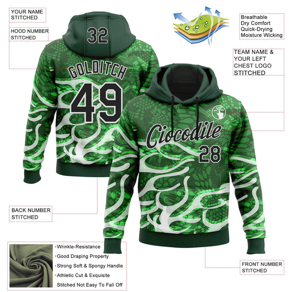 Custom Stitched Green Black-White 3D Pattern Design Snake Skin Print Sportswear Pullover Sweatshirt Hoodie alternate