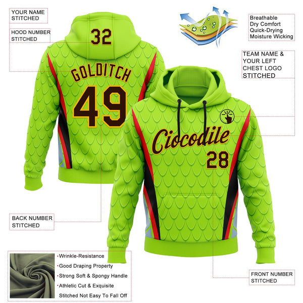 Custom Stitched Neon Green Brown Red Black-Yellow 3D Pattern Design Snake Skin Print Sportswear Pullover Sweatshirt Hoodie alternate